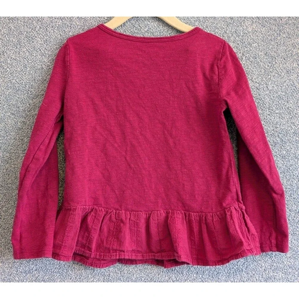 Carter's Size 5T Dark Pink Cotton Long Sleeve Ruffle Hem Pocket Shirt